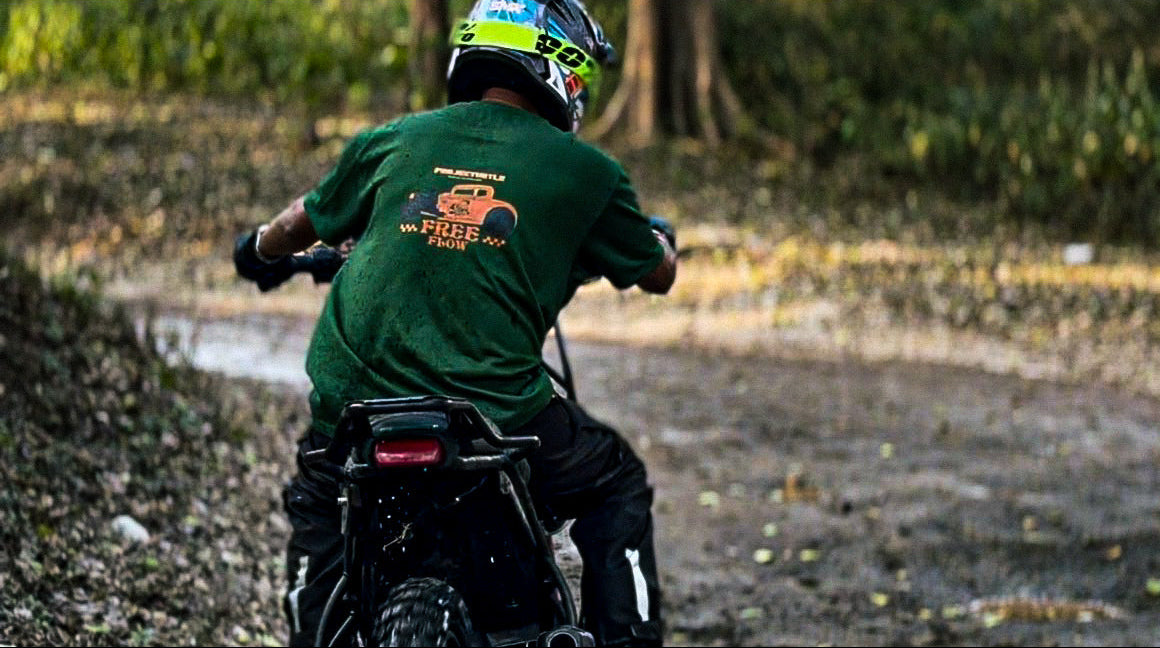 Project Turtle Free Flow Tee - lifestyle shot on motorcycle rider