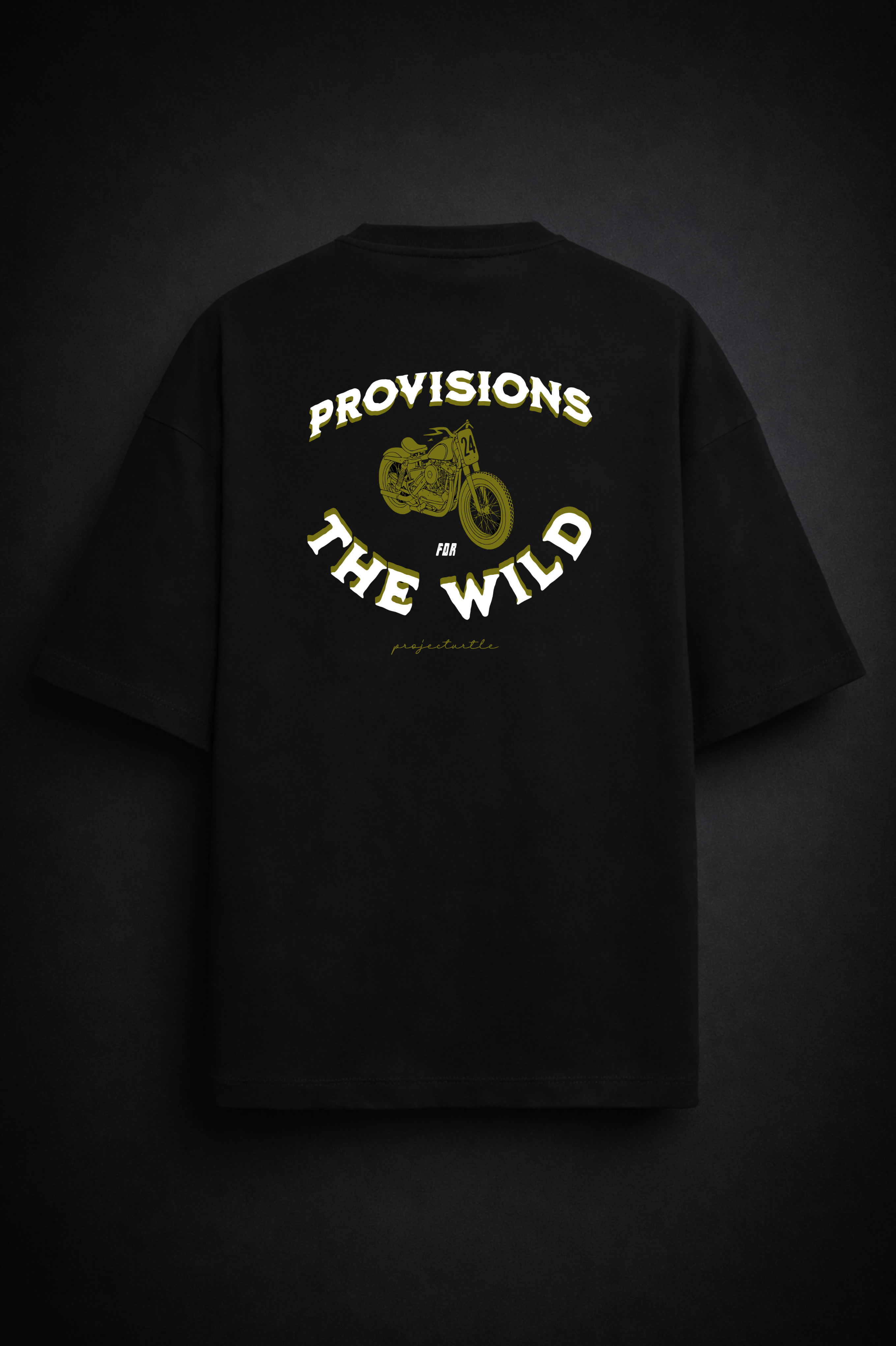Project Turtle Provisions for the Wild Tee in black - front view with graphic