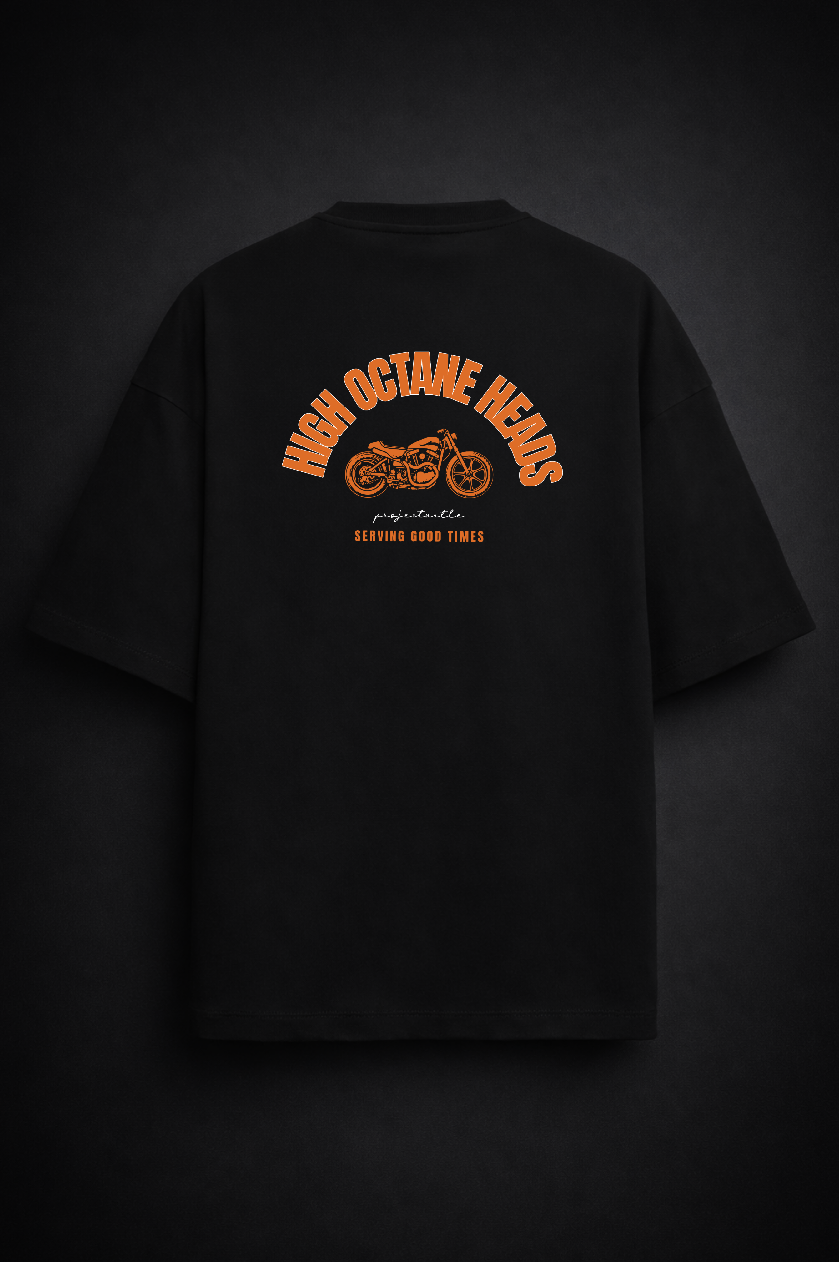 Black t-shirt with 'High Octane Heads' graphic on a dark background