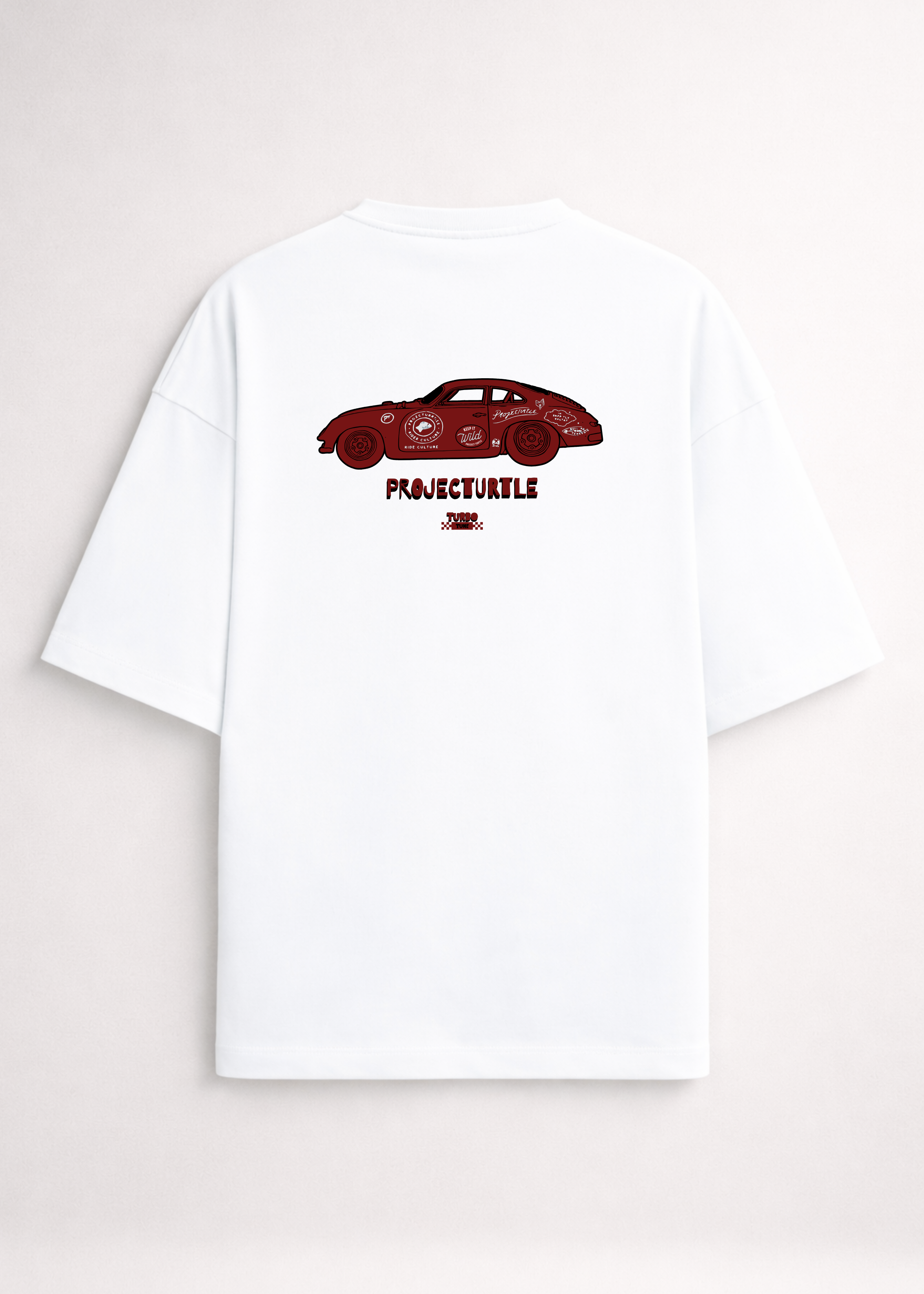 Project Turtle Classic Car Tee in white with vintage car graphic - front view