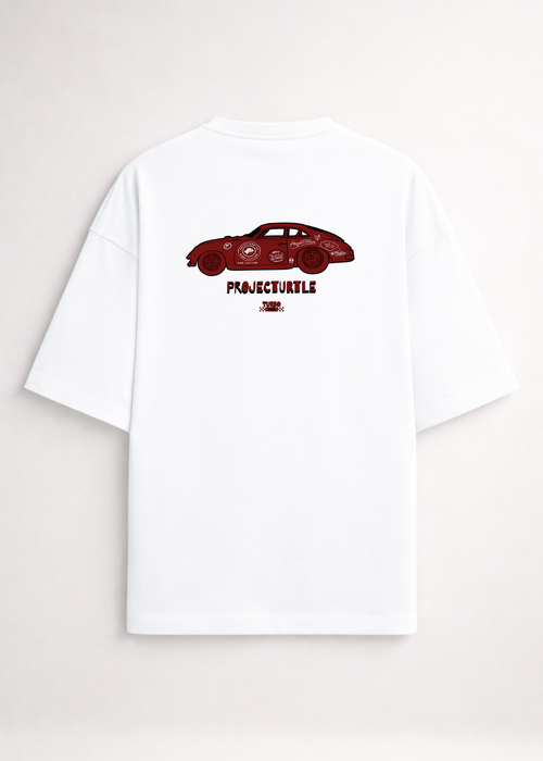 Project Turtle Classic Car Tee in white with vintage car graphic - front view