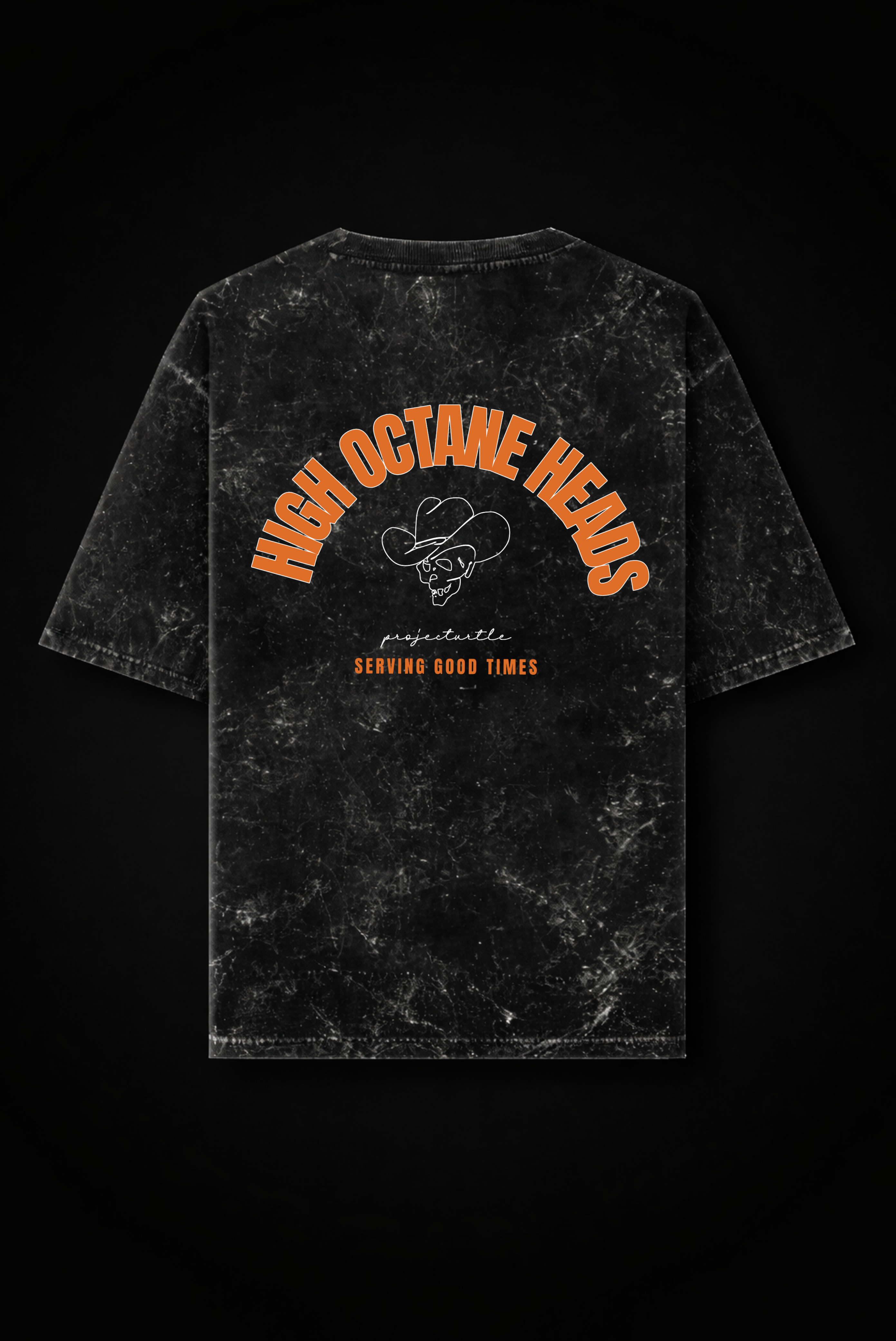 Project Turtle High Octane Head Tee in acid wash - front view with skull graphic
