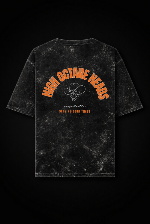 Project Turtle High Octane Head Tee in acid wash - front view with skull graphic