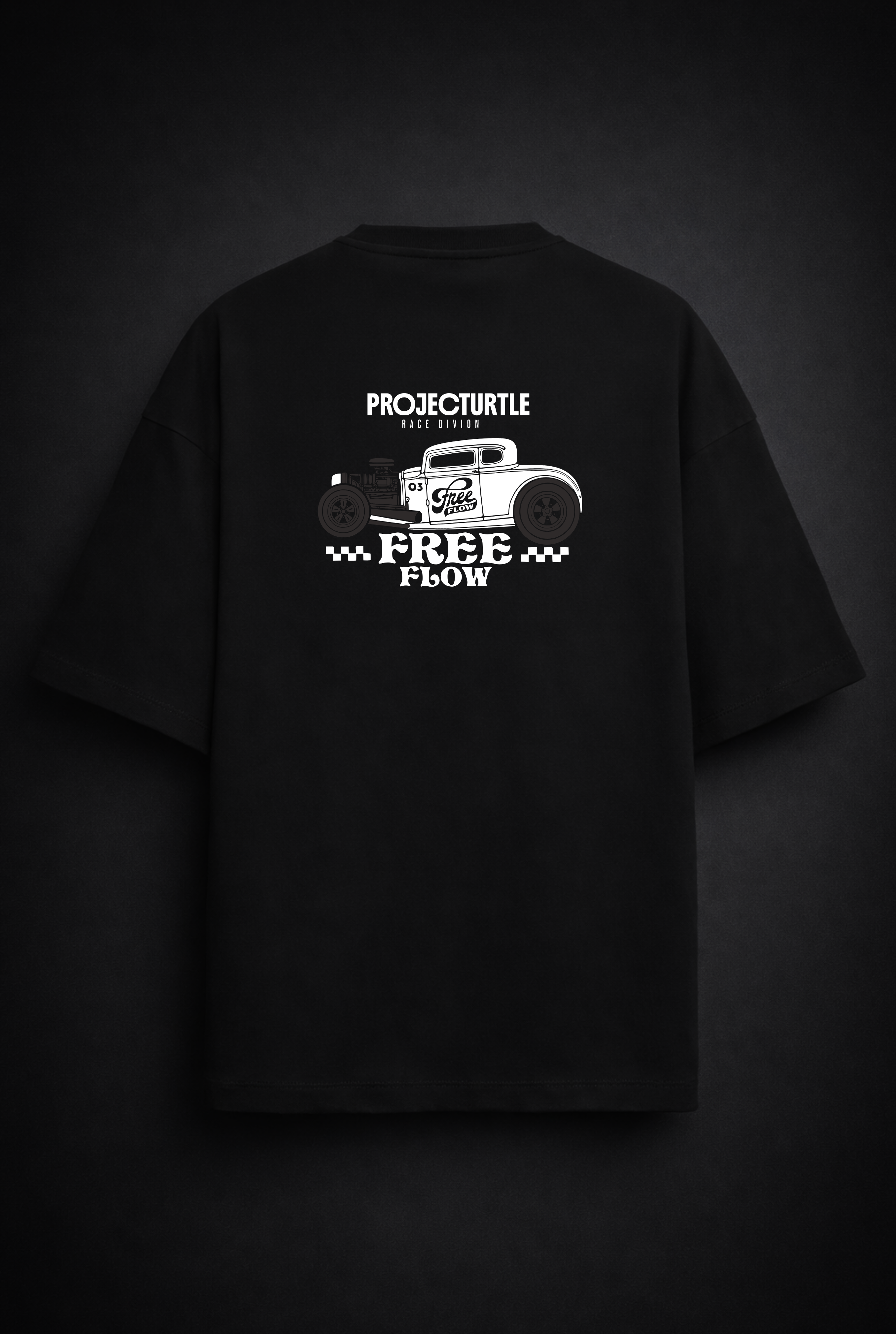 Project Turtle Free Flow Tee in black - front view