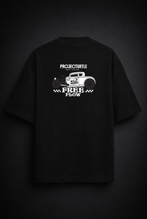 Project Turtle Free Flow Tee in black - front view